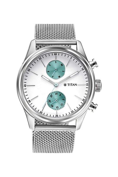 Generic Titan 1805Sm04 Watch For Men Analog White Stainless Steel Band