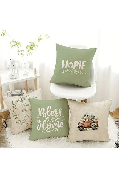 Evmila Set de 4 huse de pernă din catifea cu tematică de primăvară, 43x43 cm, imprimare pe două fețe