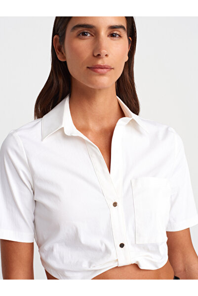 Dilvin 50503 Πουκάμισο Crop με τσέπη-Λευκό