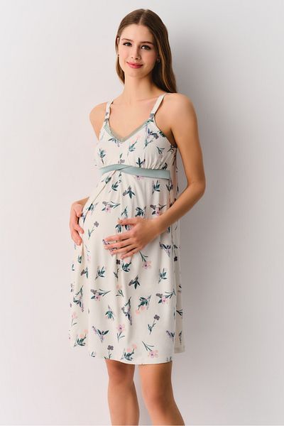 SUWEN Green Flower Maternity Maternity Nightgown
