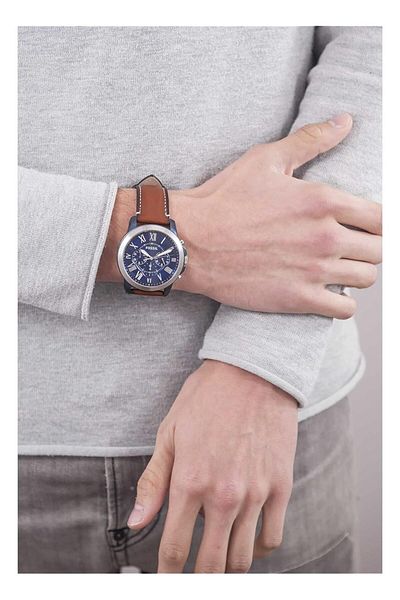 Generic Fossil Grant Blue Dial Leather Strap Men Watch Fs5151