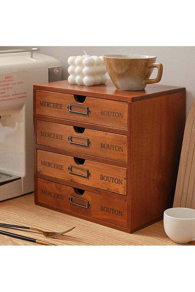 COOYA Three-layer wooden desktop storage box,multi-compartment,with drawers,for desktop organization
