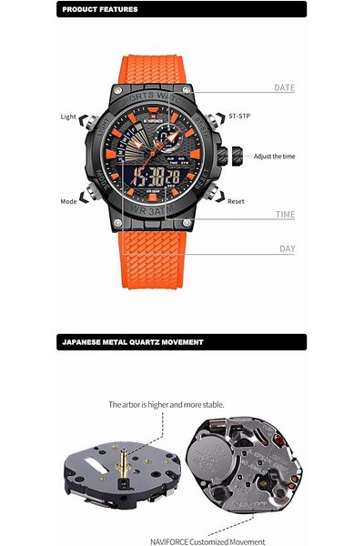 Generic Naviforce Men Analog Digital Dual Display Sports Silicon Strap Quartz Watch Nf9219