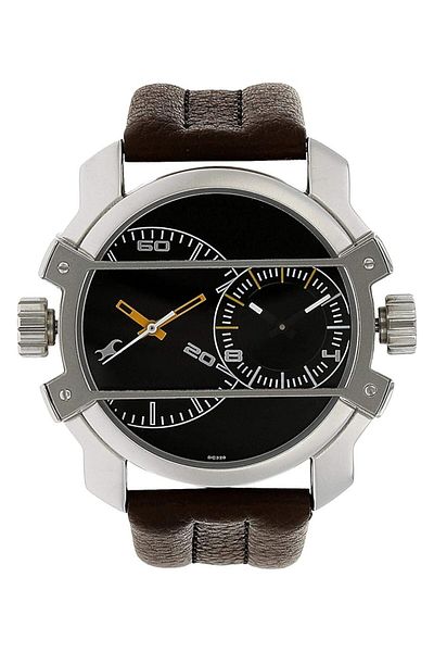 Generic Fastrack 3098Sl02 Analg Men Dual Time 50 Meters Water Resistant Silver With Brown Leather Strap