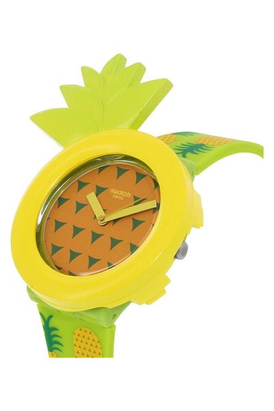 Generic Swatch Gg218 Men Exotic Taste Orange And Green Dial Green And Yellow Silicone Strap Watch