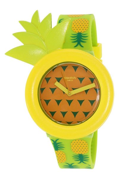 Generic Swatch Gg218 Men Exotic Taste Orange And Green Dial Green And Yellow Silicone Strap Watch