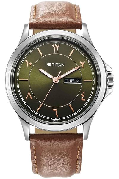 Generic Titan Marhaba Green Dial Analog Leather Strap Watch For Men 1870Sl08
