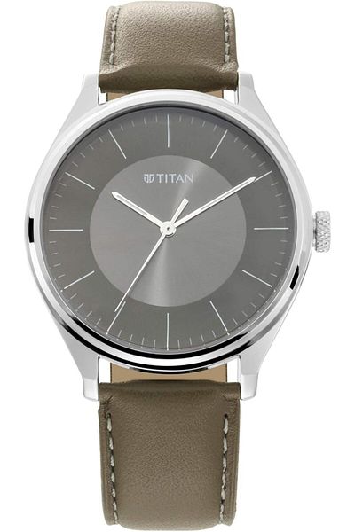 Generic Titan Workwear Leather Band Analog Watch For Men Brown And Silver Strap