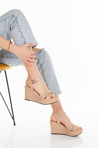 AYDOĞDU by ünal Nude Summer Wedge Heeled Cross Strap Women's Shoes -520