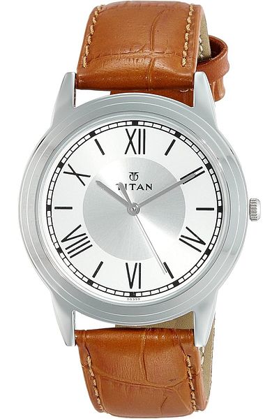 Generic Titan Men Silver Dial Color Leather Band Watch 1735Sl01