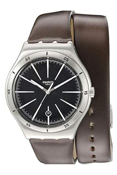Generic Swatch Brown Stainless Black Dial Watch For Men Yws409