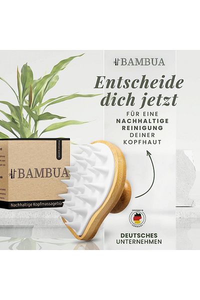 Bambua Perie pentru masajul scalpului Bambua, bambus/silicon, natur/alb, 10 x 8 x 9 cm