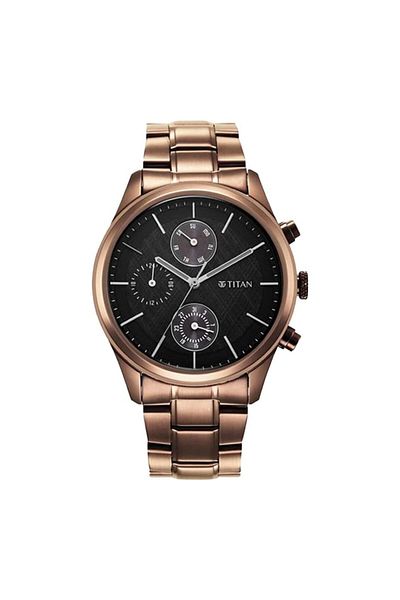 Generic Titan Analog Black Dial Brown Band Men Stainless Steel Watch 1805Qm04 Nr1805Qm04