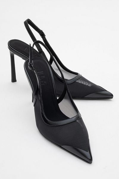 LuviShoes حذاء VENAS نسائي شبكي أسود بكعب عالٍ
