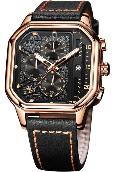 Generic Square Watches For Men Black Leather Strap Analog Quartz Dress Watch Fashion Business Watch Luminous