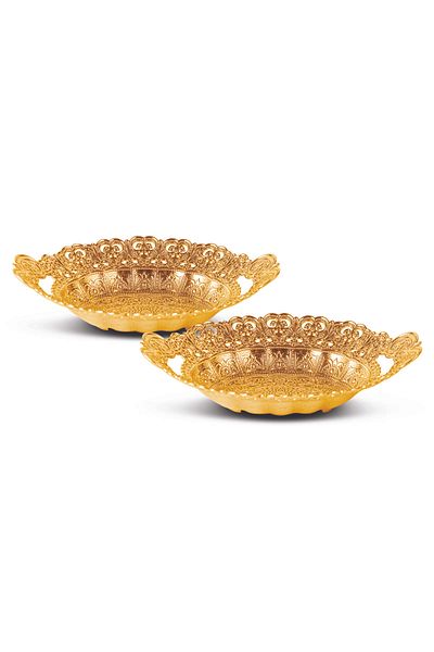 Sena 2 Pieces Motif Oval Date Bowl, Sugar Bowl, Snack Bowl, Turkish Delight Bowl (430-2)