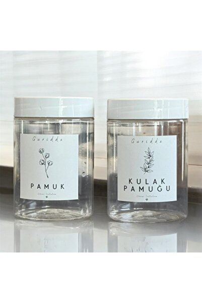 Guridda Home Design 2'li Kulak Pamuğu ve Pamuk Kutusu 250 Ml Şeffaf Plastik K...