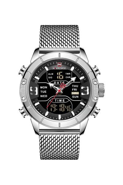 Generic Naviforce Men Nf 9153Silver Stainless Steel Analog Digital Watch