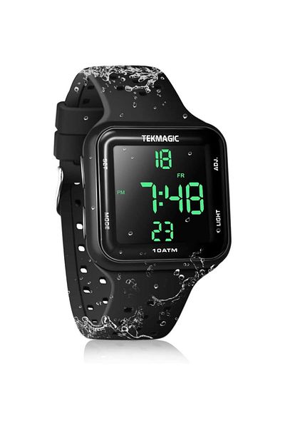 Generic 10 Atm Waterproof Digital Watch With Stainless Steel Wristband Support Swimming Diving Wear 100M