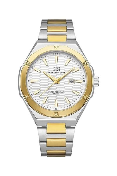 Generic Kenneth Scott Men Sl28D Movement Watch Analog Display And Stainless Steel Strap K23027 Gbgc Gold
