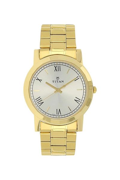 Generic Titan Analog Silver Dial Men Watch Nl1644Ym01 Np1644Ym01 Stainless Steel Gold Strap