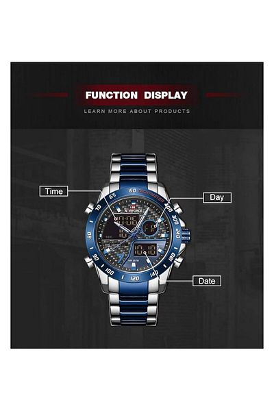 Generic Naviforce Analogue Quartz Lcd Digital Silver Blue Men Wrist Watch Silver Quartz Watch Digital