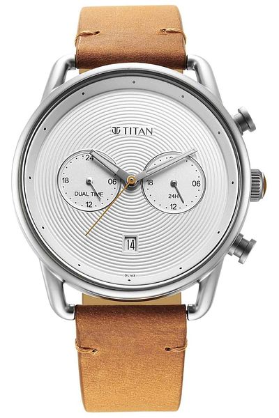 Generic Titan Retro Silver White Dial Tan Leather Strap Watch 1860Sl01
