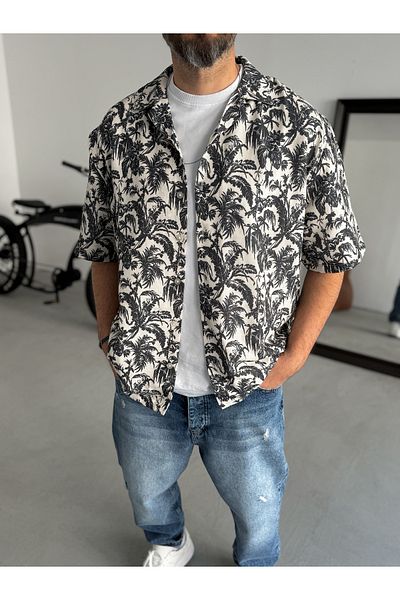 BYBASICMAN Beige Jungle Patterned Short Sleeve Shirt C-1676