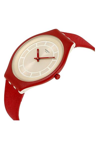 Generic Swatch Skin Skinhot Beige Dial Leather Strap Unisex Watch Svur100