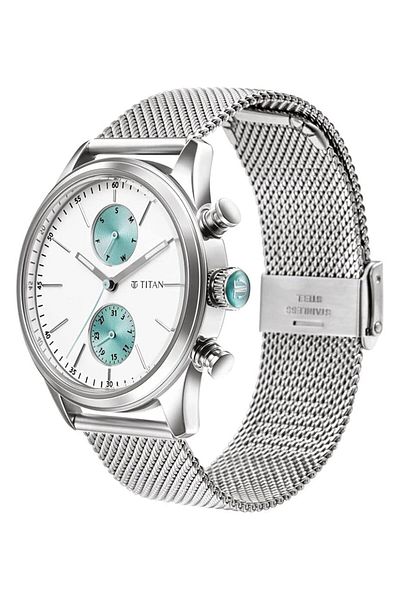 Generic Titan 1805Sm04 Watch For Men Analog White Stainless Steel Band