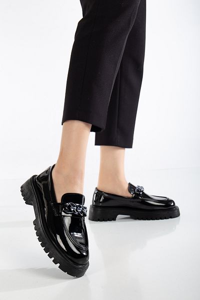 Zegeshoes Дамски мокасини с черни мокасини с дълги подметки и вериги