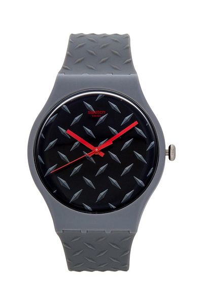 Generic Swatch Text Ure Matte Black Dial Gray Plastic Rubber Quartz Men Watch Suom102