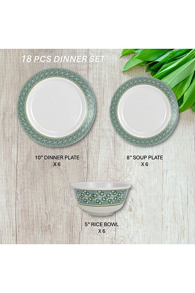 Melrich 18 Pcs Melamine Dinner Set Dishwasher and Freezer safe Durable and Strong