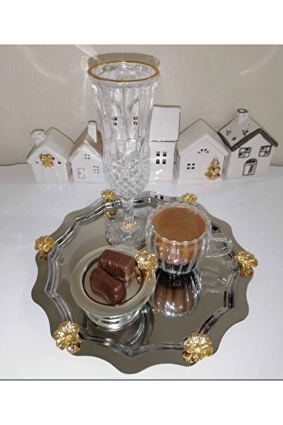 Elzemm store ÇELİK YUVARLAK DALGALI 1 ADET JAPON GÜLLÜ SUNUM TEPSİSİ