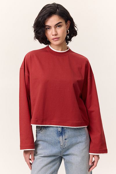 Manuka KONTRASTFARBENES LANGARM-T-Shirt ROT