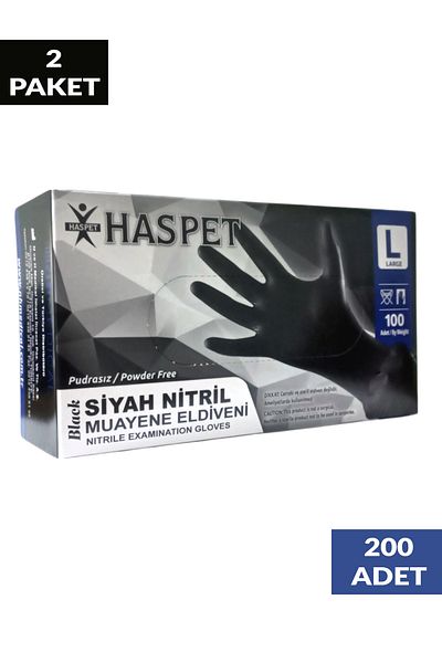 Has-Pet Black Nitrile Powder-Free Gloves Size L Double Pack 200 Pieces