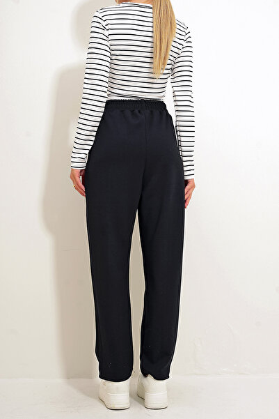 VAGGON Women's Black Double Pocket Front Grass Elastic Waist Flowy Modal Trousers Prmx12560