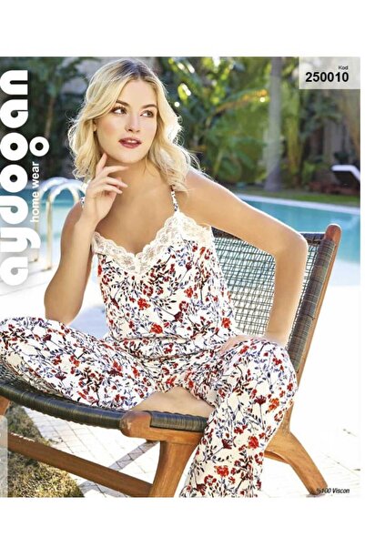 Aydoğan Set de pijamale cu curele de frânghie pentru femei, cu dantelă, cu detalii florale