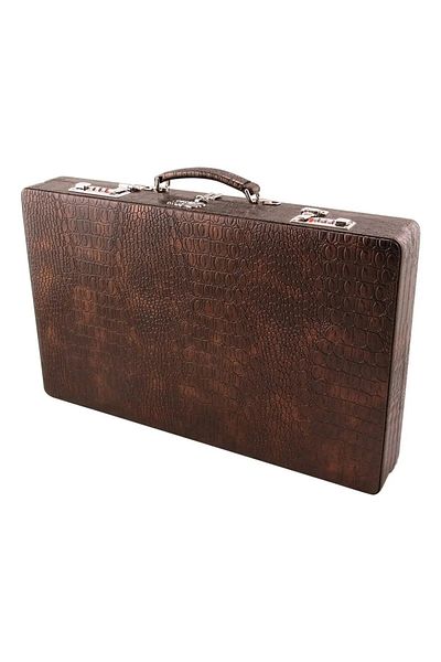 ELDİPA Elite Backgammon Set - with Leather Case, Lock, Brunette Stone, 3 Dices and Gift Playing Cards