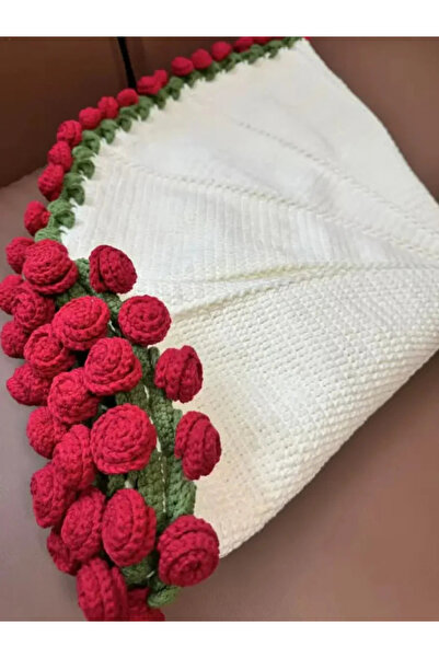 Shelora Home Örgü Gül Buketi Şal