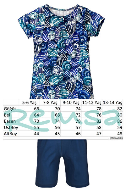 Remsa Mayo Kız Çocuk Kısa Kollu Likralı Taytlı Yarı Kapalı Mayo R5005 Kabuklar