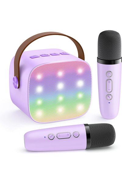 AWH Mini Karaoke Machine for Kids & Adults, Bluetooth Speaker w/ 2 Mics, Songs – Assorted Colors