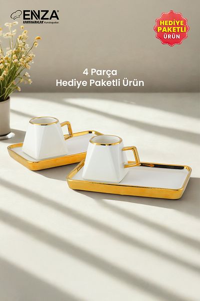 Enza Amber Set of 2 Porcelain Coffee Cups 90 ml Gold