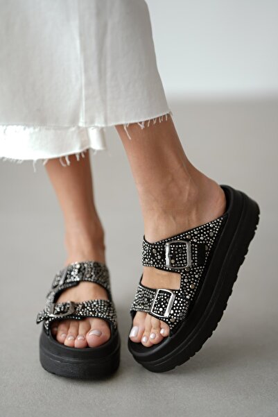 selin shoes Γυναικείες παντόφλες με ψηλή σόλα Daizy Stone με λεπτομέρεια πόρπης - ΑΣΗΜΕΝΙΟ