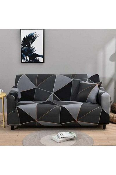 Generic Sharpdo Simple Stretch Sofa Cover Black/Grey 190x230cm