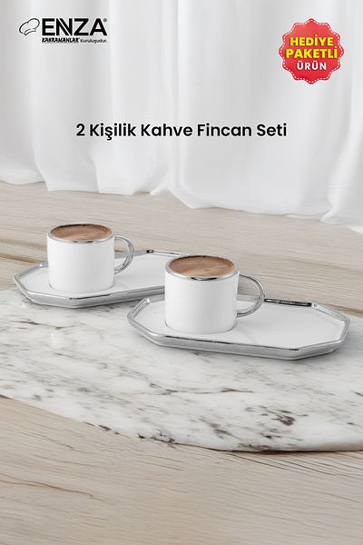 Enza Aura 2 Li Porcelain Coffee Cup Set 90 ml Platinum