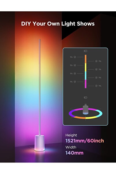 Govee LED Zemin Lambası RGBIC 152 cm, 1725LM, Kısılabilir, 16M Renk