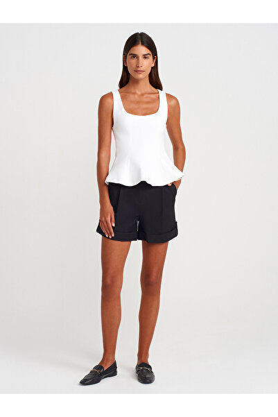 Dilvin 50291 Τετράγωνος Γιακάς Peplum Top-Ecru
