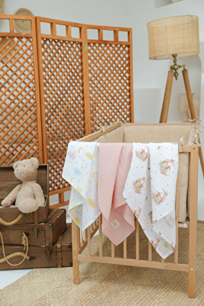 MİLNA BABY&KİDS طقم بطانية موسلين متعددة الأغراض مكون من 3 بطانية أطفال موسلين قطن 100% مقاس 75 × 85 سم