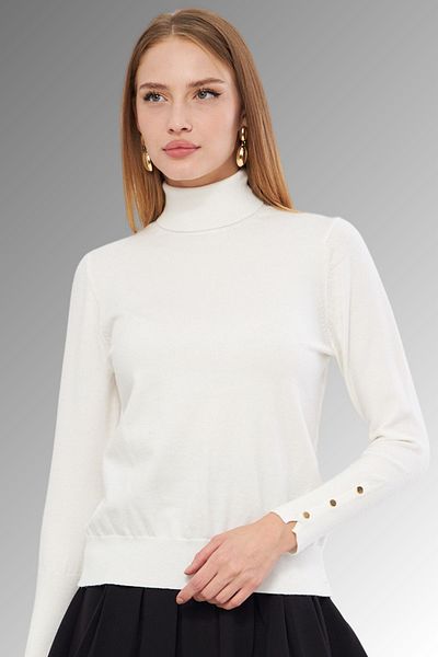 Irmak Kerekli Women's Ecru Sleeve Snap Turtleneck Sweater 1050